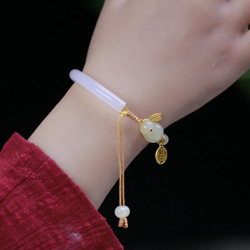 Hotan White Jade Safety-Lock Bracelet — Elegant Protective Charm