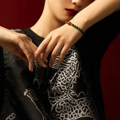 Hotan Jasper & 6mm Red Pearl S925 Bracelet — Fengshui Charm