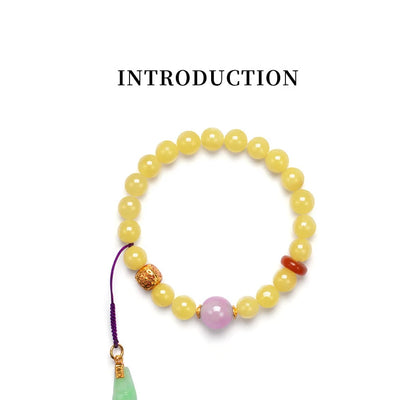 8mm Amber Hetian Jade Bell Bracelet｜Feng Shui Elegance