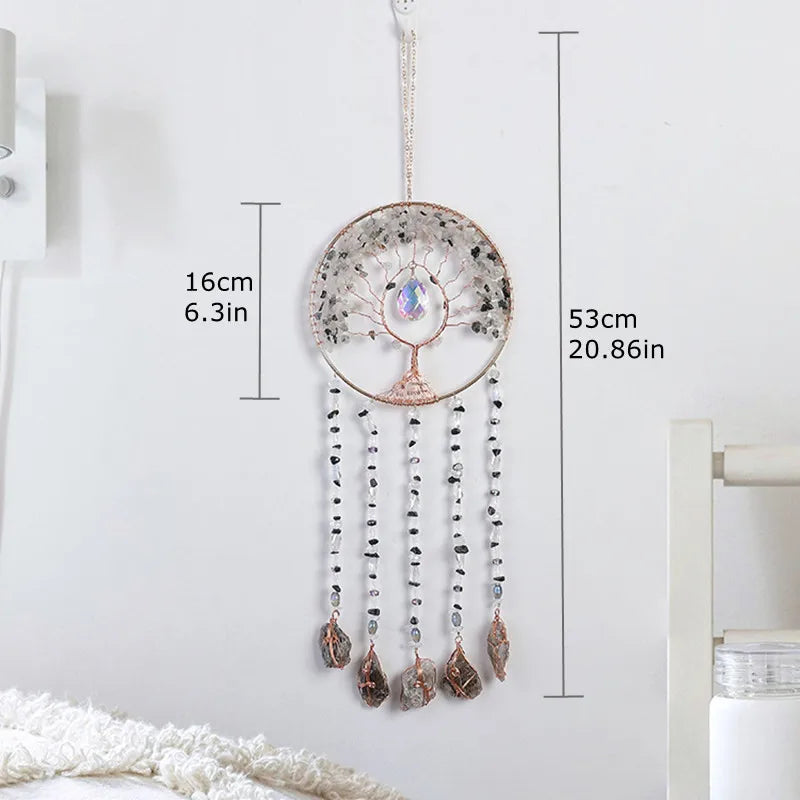 粉水晶生命之树捕光挂饰｜招爱转运能量水晶