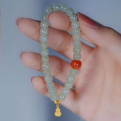 Hetian Jade & Red Bead Handstring Bracelet for Women