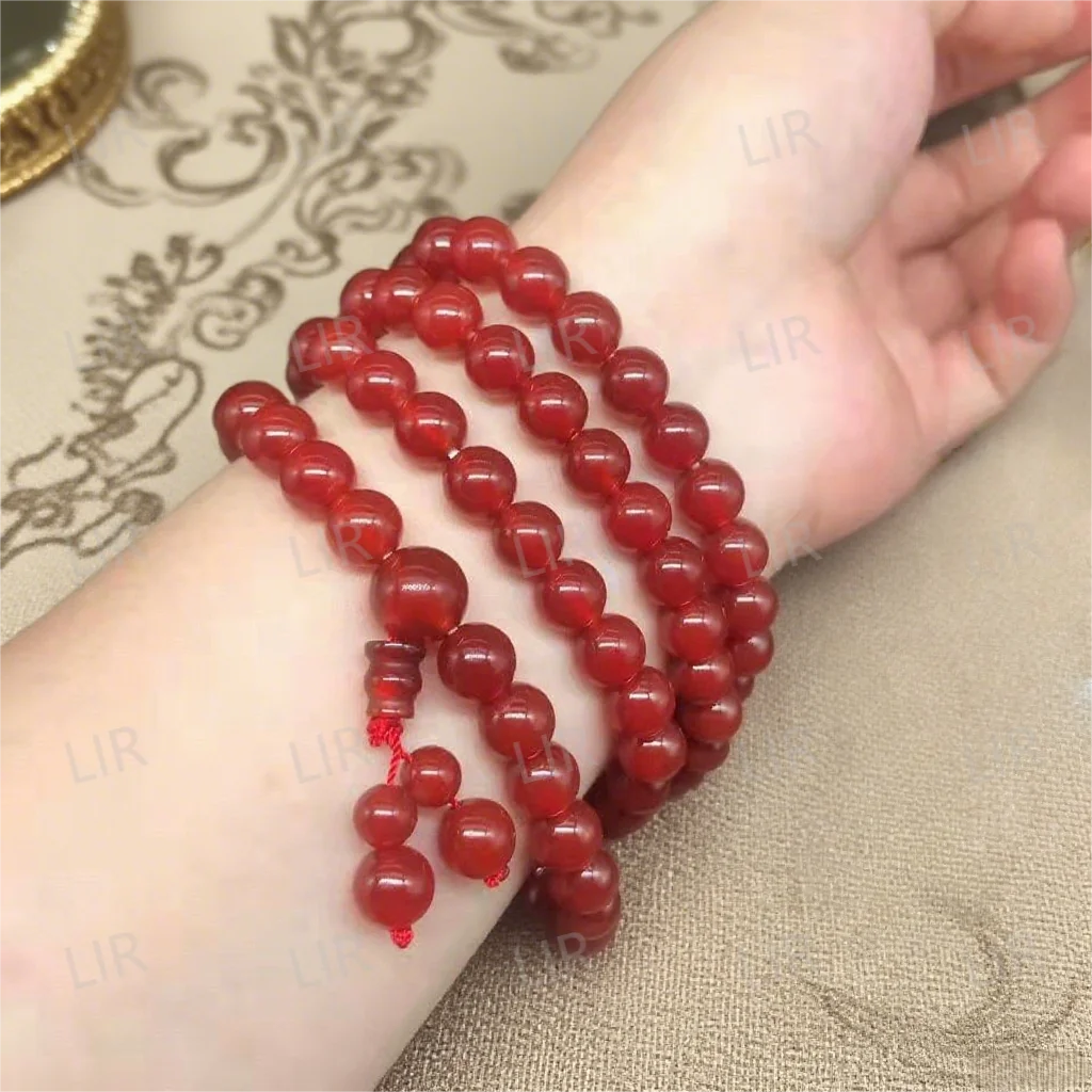 LIR A-Grade Red Agate 108 Beads 8mm Bracelet | Multi-Wear | Feng Shui | Unisex | Gift Box | Free Shipping