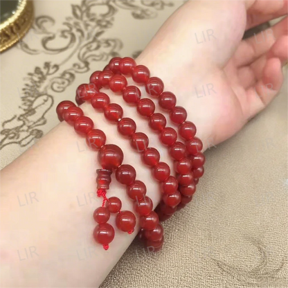 LIR A-Grade Red Agate 108 Beads 8mm Bracelet | Multi-Wear | Feng Shui | Unisex | Gift Box | Free Shipping