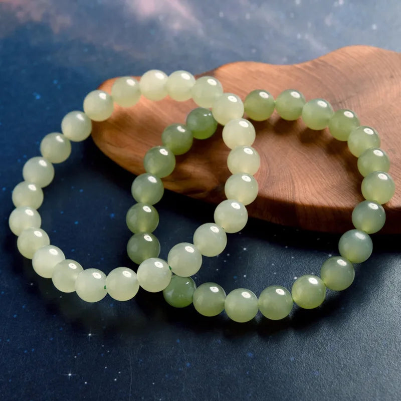 Hetian White Jade Gradient Bead Bracelet — Unisex Hand-Strung