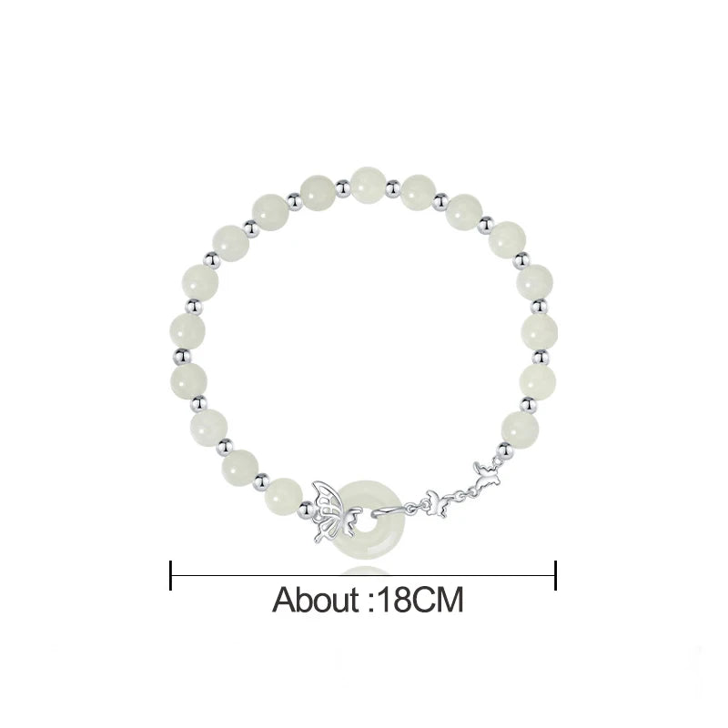 Sterling Silver Butterfly Bracelet | Light-Green Semi-Precious Gift