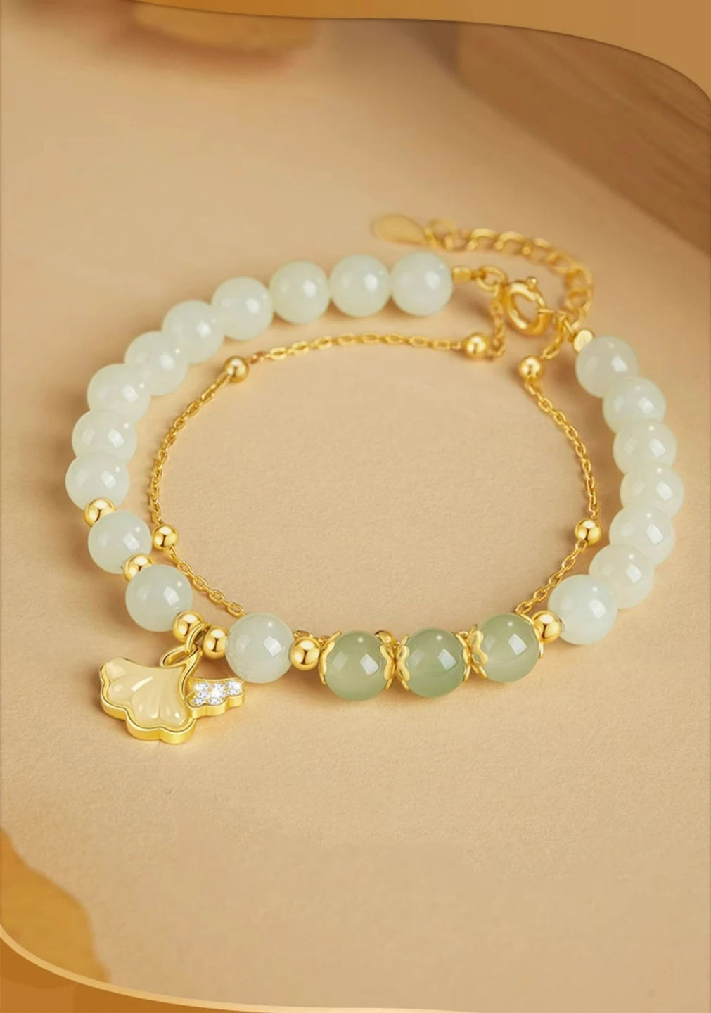 Hotan Jade Ginkgo Double‑Layer Pearl Bracelet — High‑End Gift