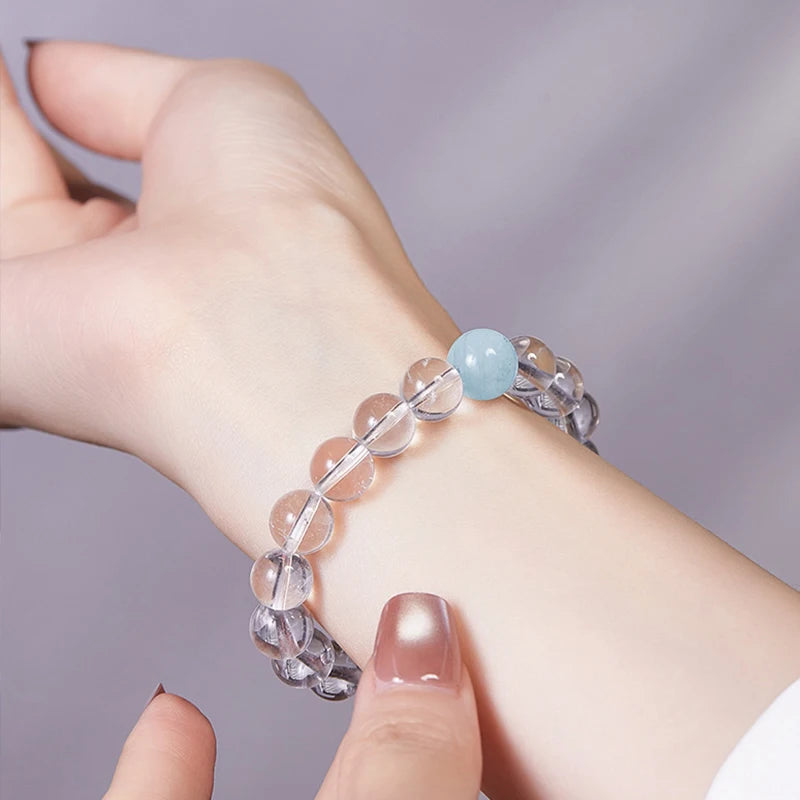 White & Blue Clear Quartz Stretch Bracelet｜Calm Clarity Amulet