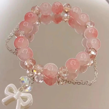 Y2K Sweet Cherry Blossom Crystal Beaded Bracelet