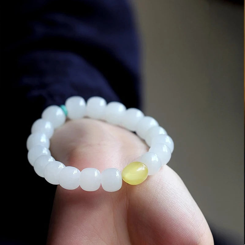 Couples Personalized 10mm White Jade & Jasper Beaded Bracelet