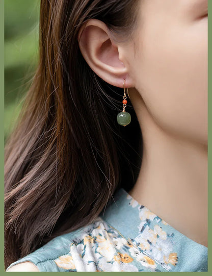 Hetian Jade Green Earrings | Sterling Silver Allergy-Proof