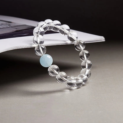 White & Blue Clear Quartz Stretch Bracelet｜Calm Clarity Amulet