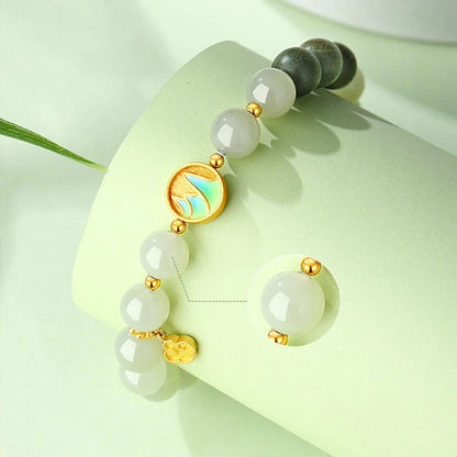 Hotan Green Jade & Sandalwood Wrist String — Feng Shui Charm