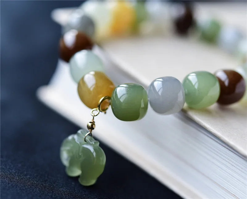 Hetian Jade 9×10mm Multicolor Bracelet｜Unisex Feng Shui Talisman