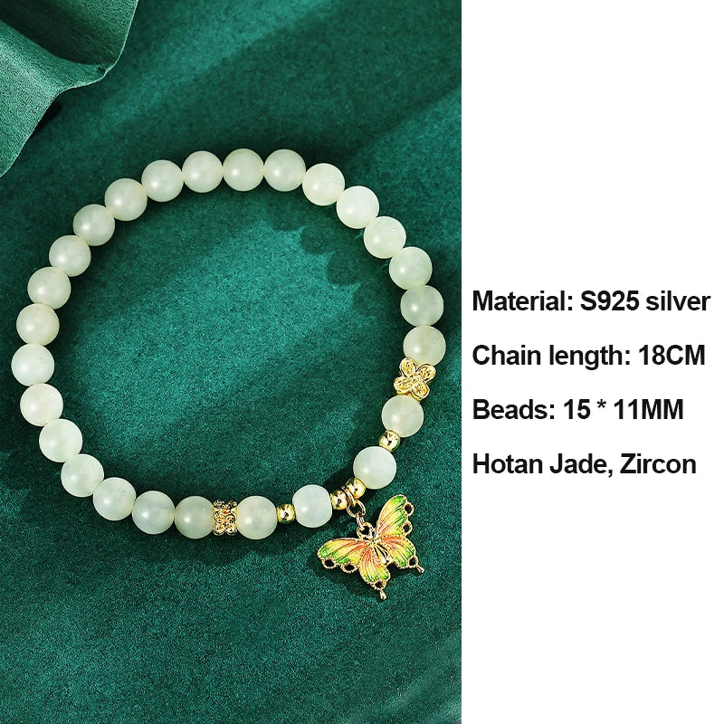 Gradient Jade Beaded Bracelet with Butterfly Charm — Lucky Charm
