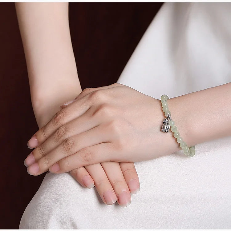 Blue Hotan Jade Gradient Bead Bracelet｜S925 Gold-Plated Elegance