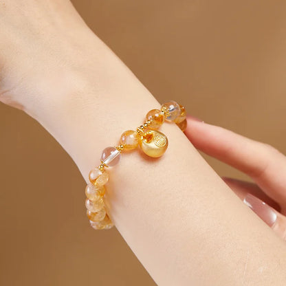 Natural Yellow Tower Crystal Golden White Crystal Lucky Charm Stone Original Design Enhance Energy Purification Wealth Bracelet