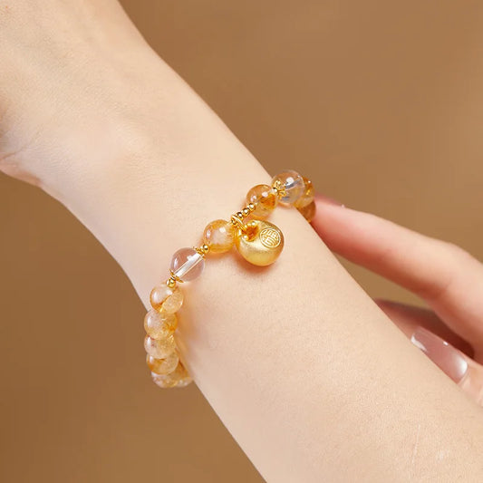 Natural Yellow Tower Crystal Golden White Crystal Lucky Charm Stone Original Design Enhance Energy Purification Wealth Bracelet