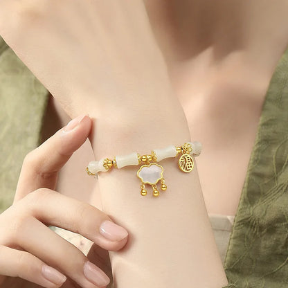 Hetian Olive Jade Bracelet - Bamboo Knot Adjustable Charm