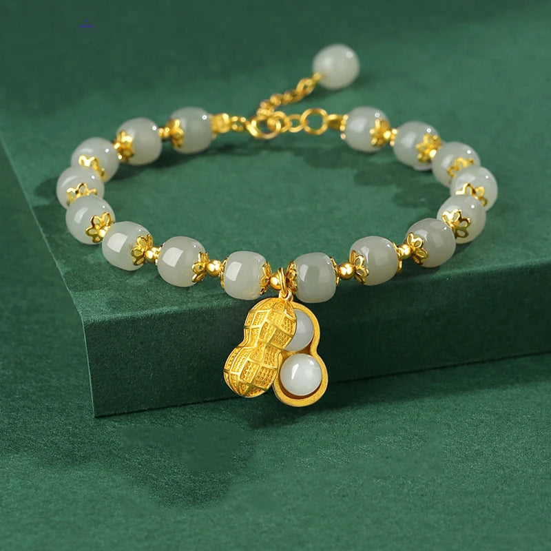 Hotan Jade Peanut Bracelet - Classic Women's Lucky Bangle