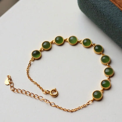 Retro Jade-Green Geometric Zircon Bracelet – Vintage Charm