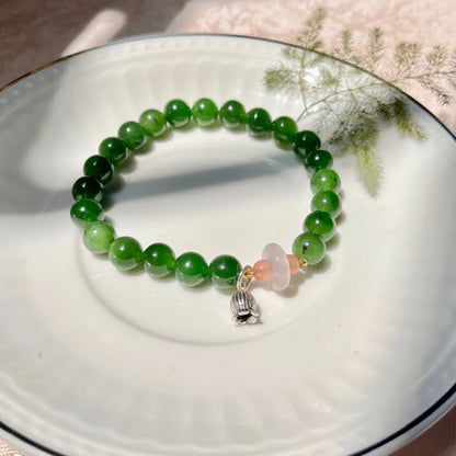 Natural Hetian Jade 8mm Bracelet — Green Luck Charm