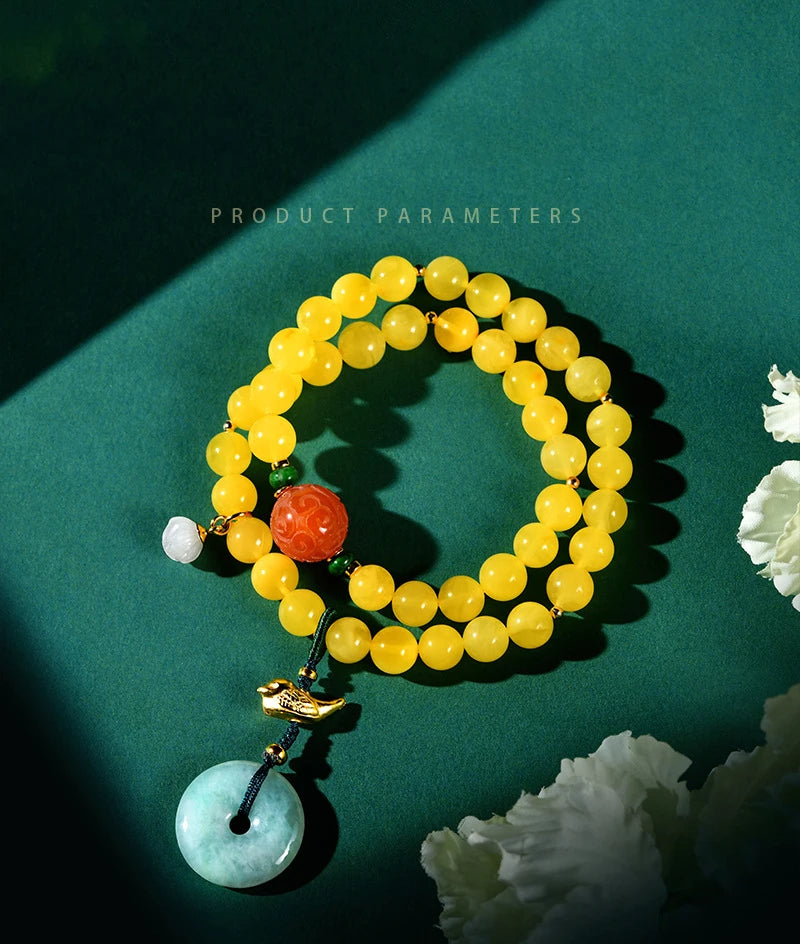 Amber & Yellow Turquoise Multi-Circle Buddha Bracelet