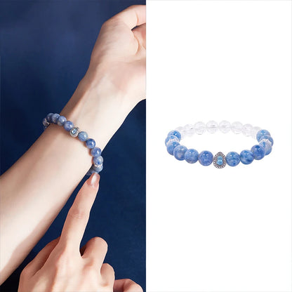 Natural White Crystal Blue Bead Calabash Bracelet | Spiritual Protection & Vintage Elegance