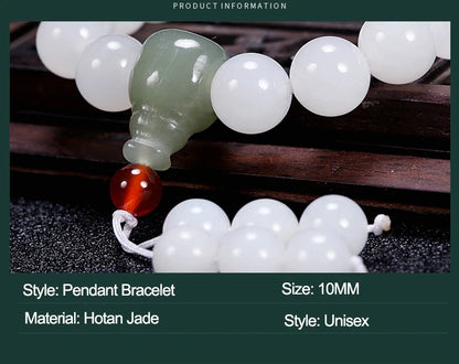 Hetian White Jade Flower Pendant Bracelet｜10mm Natural Bead Set