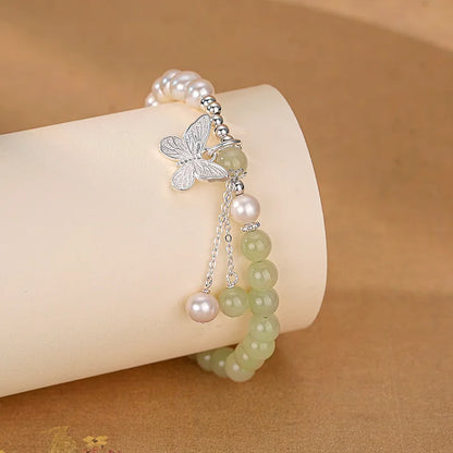 Butterfly Tassel Pendant Bracelet with Natural Hetian Jade