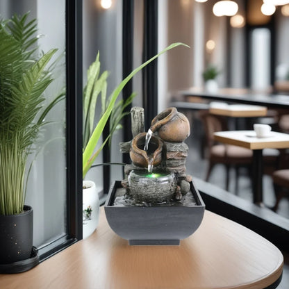 三层桌面流水摆件｜禅意风水静心LED假山喷泉 家居装饰