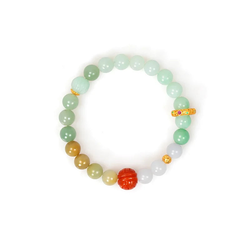 Natural Jadeite Beaded Bracelet | Vintage Ethnic Cord Pendant