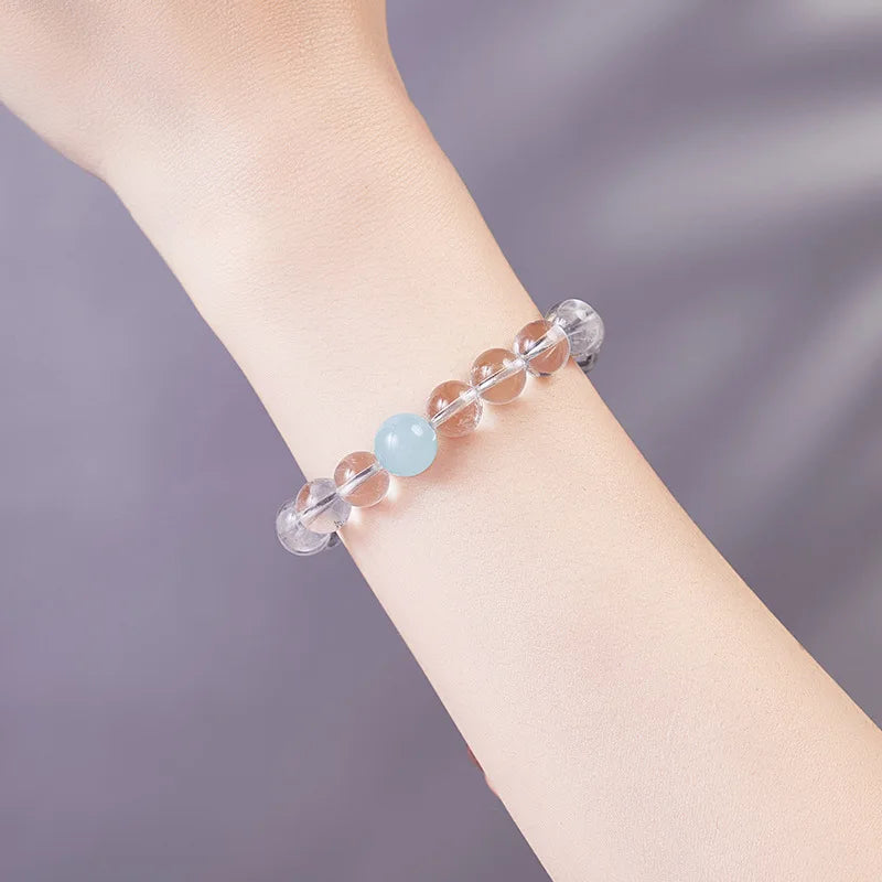 White & Blue Clear Quartz Stretch Bracelet｜Calm Clarity Amulet