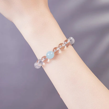 White & Blue Clear Quartz Stretch Bracelet｜Calm Clarity Amulet