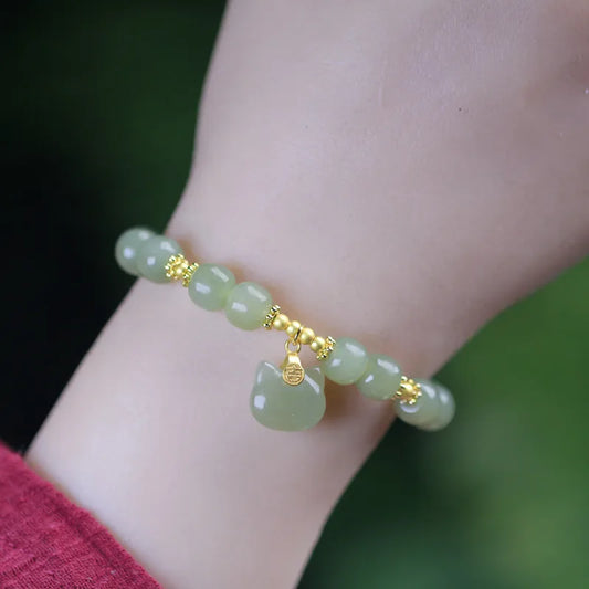 Lucky Jade Antique Gong Bell Bracelet — Boho Feng Shui Charm