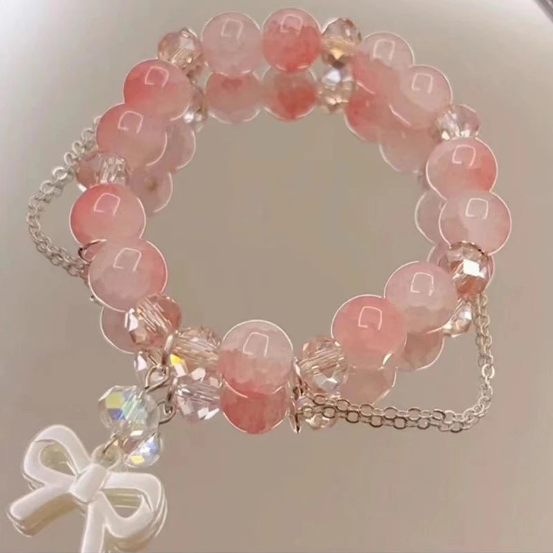 Y2K Sweet Cherry Blossom Crystal Beaded Bracelet