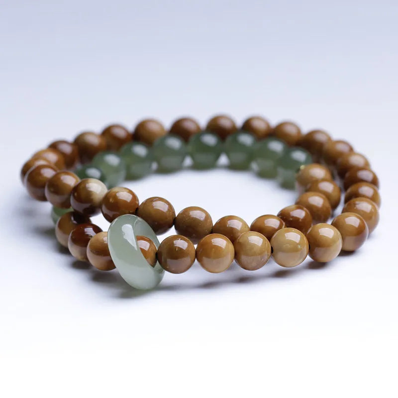 Hotan Jade 8mm Double-Layer Buddhist Bracelet｜Feng Shui Amulet
