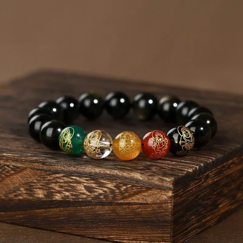 Natural Bracelet For Male High End Hotan Jade Pixiu Attracts Money And Obsidian Five Way God Of Wealth Buddha Beads Give Gifts