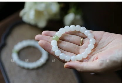 Hotan White Jade 10mm Bead Bracelet｜Single Circle Lucky Amulet
