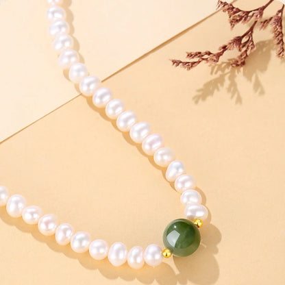 Green Pearl Choker — Freshwater Pearl & Green Beads