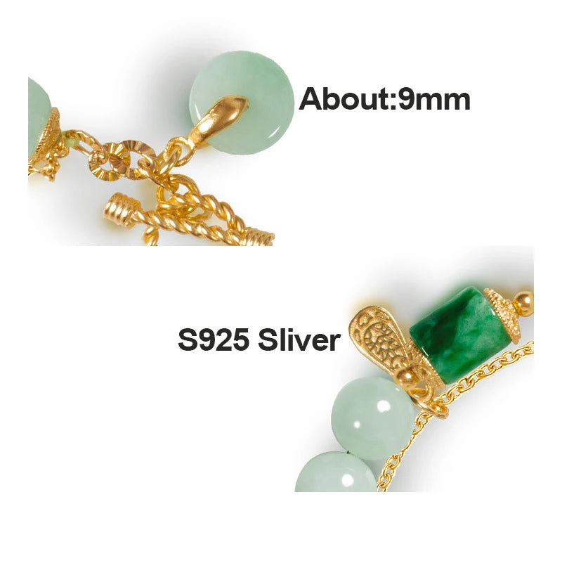 Natural A-Grade Jadeite Bead Bracelet — S925 Silver Mother's Gift