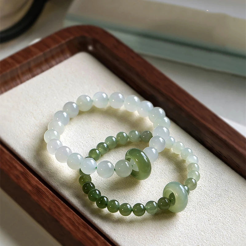 Vintage Natural Jade Wristband Bracelet ｜ Classic Beaded Feng Shui