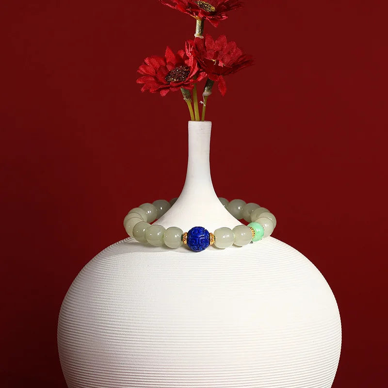 Lapis Lazuli & Hotan Jade Enamel Bracelet｜S925 Silver Plated