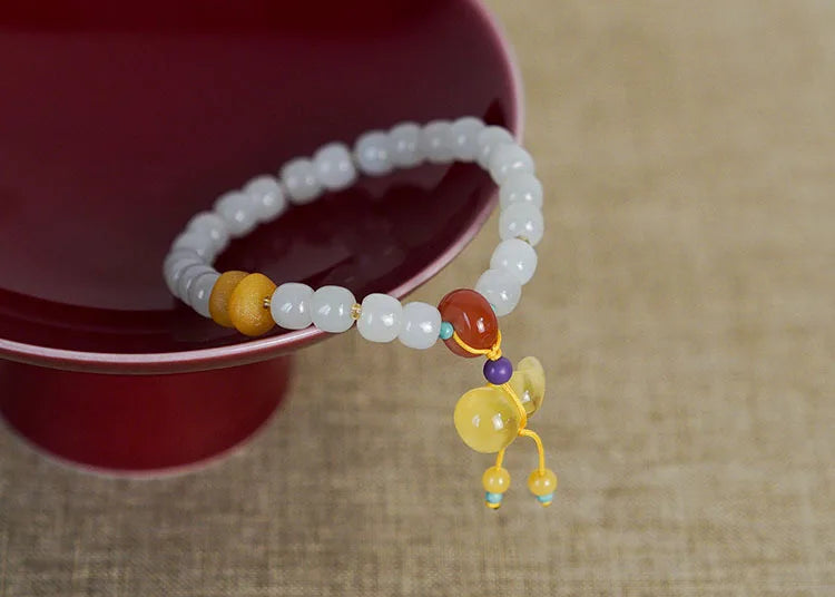 Hetian Jade 7x8mm Beaded Pendant Bracelet — Unisex Charm