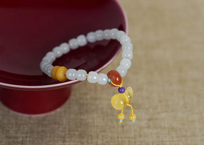 Hetian Jade 7x8mm Beaded Pendant Bracelet — Unisex Charm