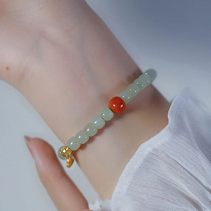 Hetian Jade & Red Bead Handstring Bracelet for Women