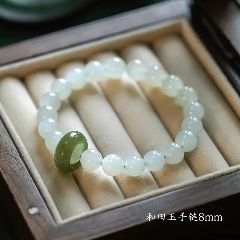 Vintage Natural Jade Wristband Bracelet ｜ Classic Beaded Feng Shui