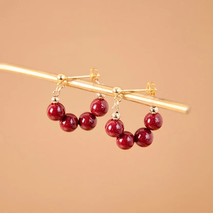 Handmade Red Agate Drop Earrings | Vintage Feng Shui Charm