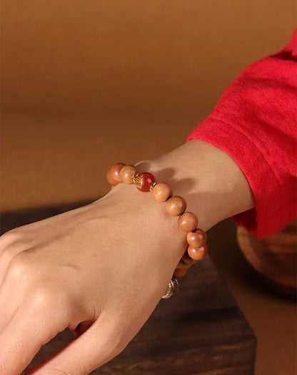 Peach Wood Zodiac Protection Bracelet — Garnet Talisman