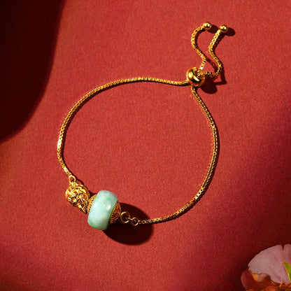 Jade & Gold-Plated Beaded Bangle｜Vintage Feng Shui Bracelet