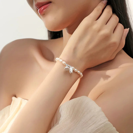 Lotus Heart Pearl Beaded Bracelet — French Light-Luxury